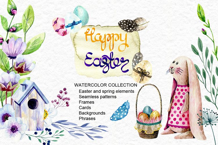 Happy Easter. Watercolor collection