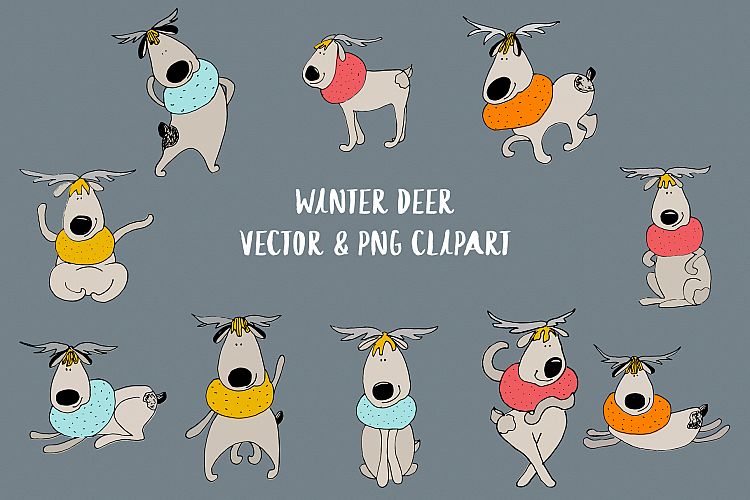Winter deer Vector and png clipart Christmas elements
