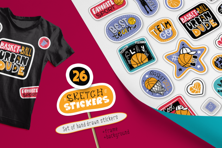 Basketball. Sketch stickers.