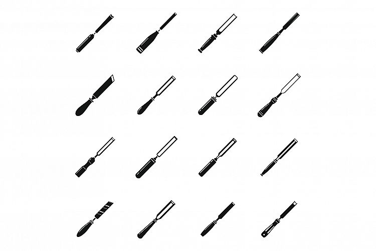 Chisel tool icons set, simple style example image 1