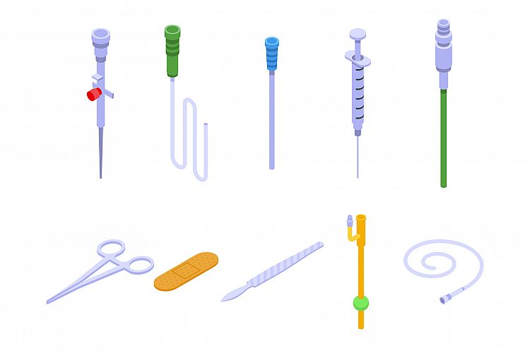 Catheter icons set, isometric style