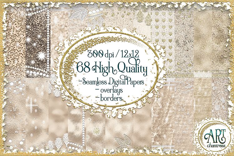 Champagne Ivory Gold Seamless Digital Papers,Border,Overlay