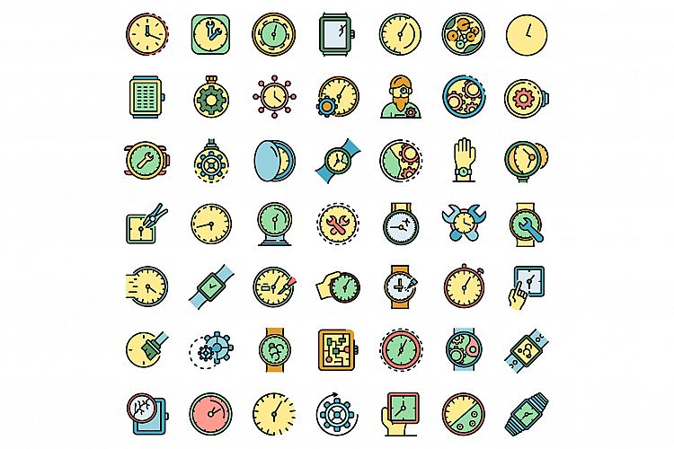 Watch repair icons set vector flat example image 1