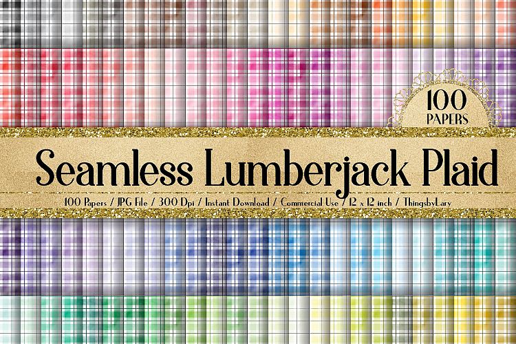 100 Seamless Watercolor Lumberjack Plaid Digital Papers