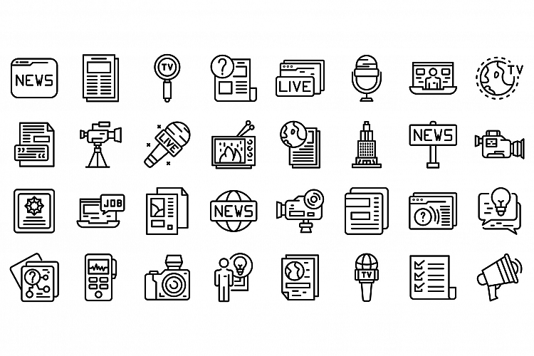 Reportage icons set, outline style example image 1