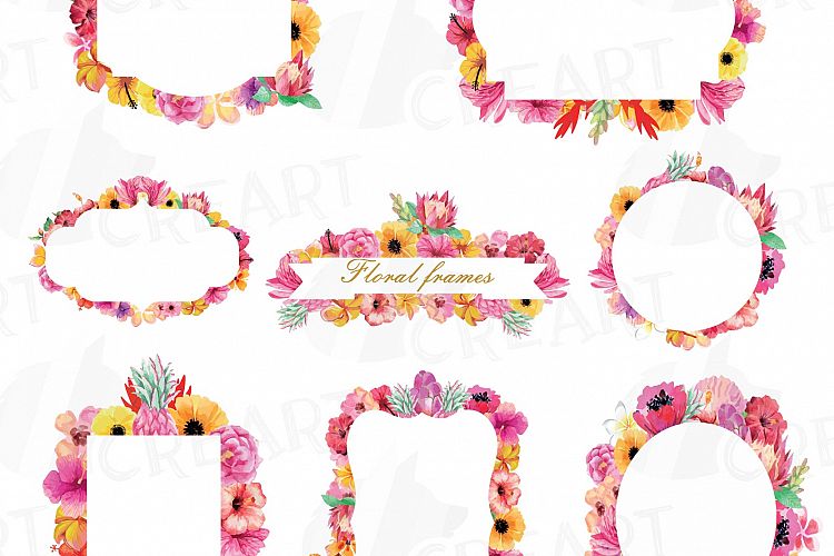 Floral frames watercolor clip art collection, Borders, sweet digital labels, floral borders clip art, digital stamp, wedding frames