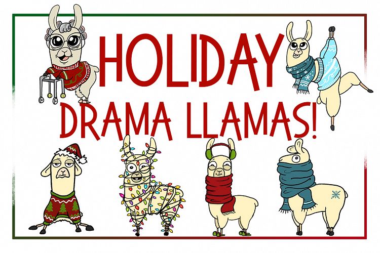 Holiday Clipart-llama Clipart-xmas Clipart-Cartoon-Sticker Clipart-Digital-Llama-alpaca Art-Funny-Digital Llama-Llama Drama-Commercial