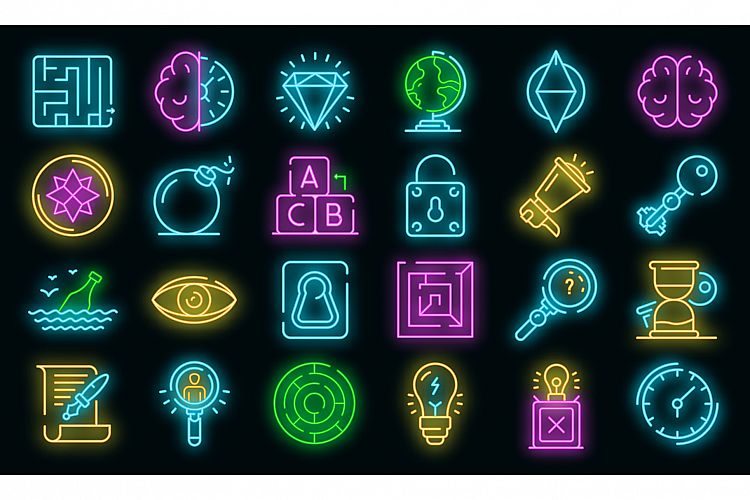 Quest icons set vector neon