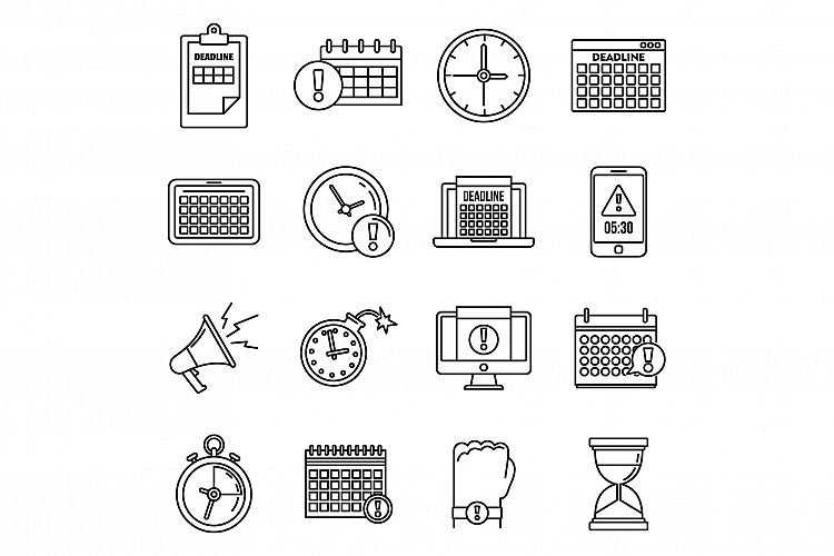 Work deadline icons set, outline style example image 1