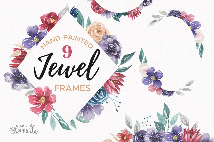 Jewel Frames Watercolor Clipart Border Red Blue Purple Flowers Florals