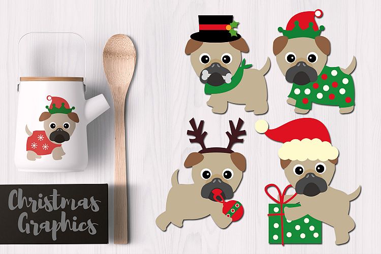 Christmas Pugs Graphics and Illustrations