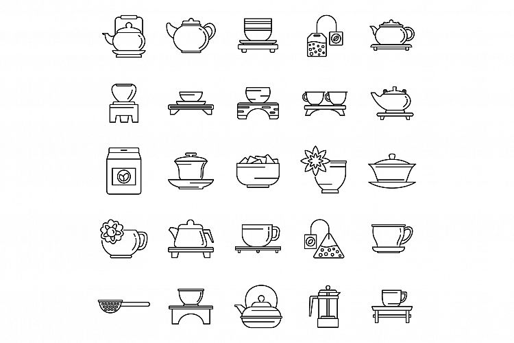 Culture tea ceremony icons set, outline style