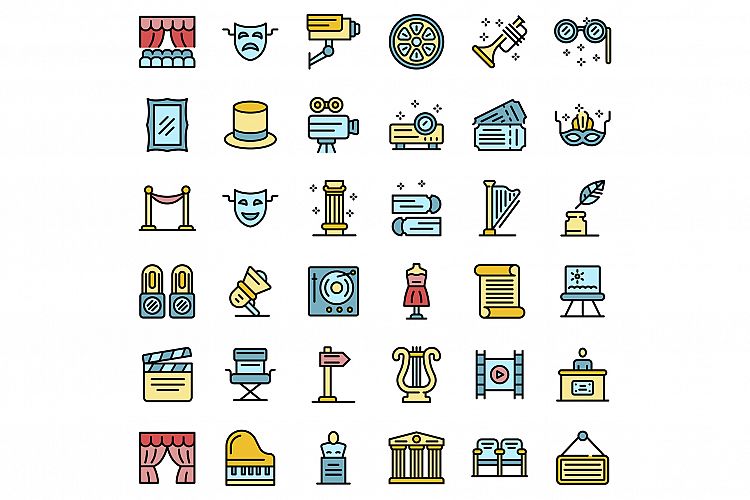 Theater museum icons set vector flat example image 1