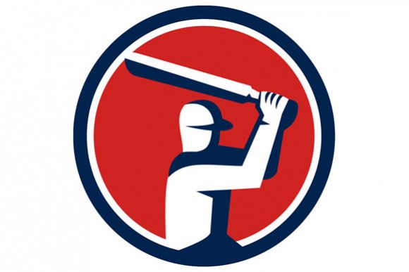Cricket Player Batting Circle Retro example image 1
