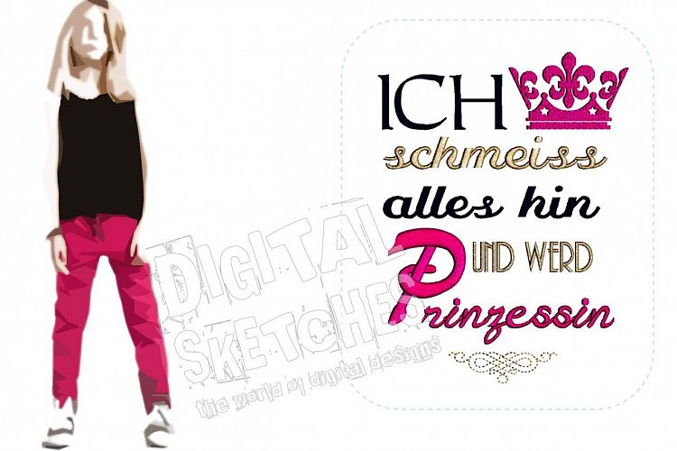 Princess Saying Prinzessin German Crown Machine Embroidery