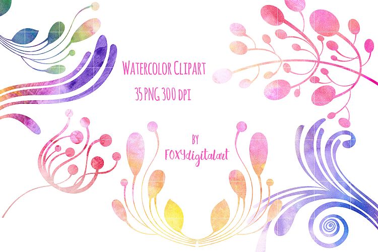 Hand Painted Watercolor Flower Clipart Scrapbook Elements
