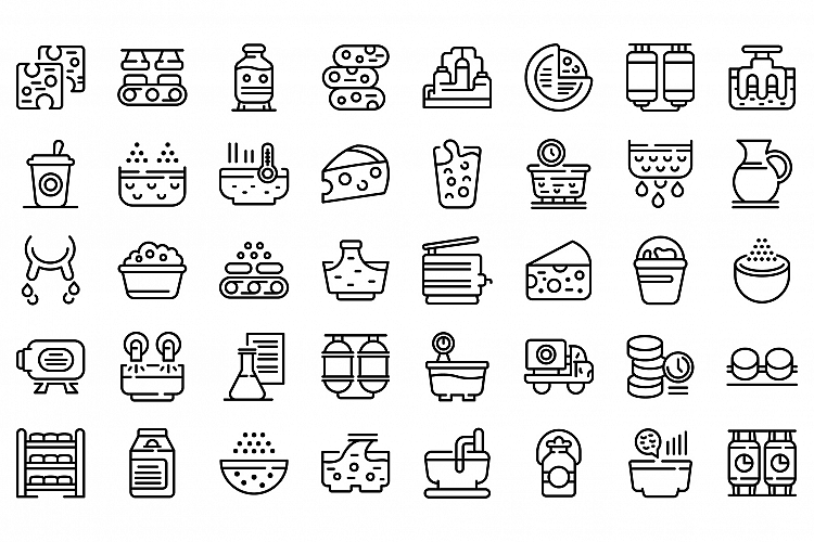 Cheese production icons set, outline style example image 1