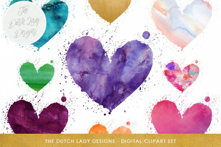 Watercolor Heart Clipart Set