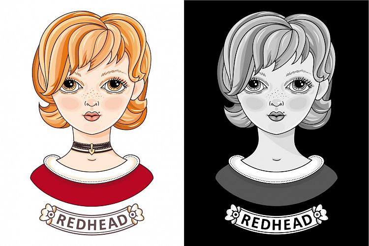 Redhead Girl. Avatar. Colorful/ Black and white. Eps/Ai/Jpeg/Png