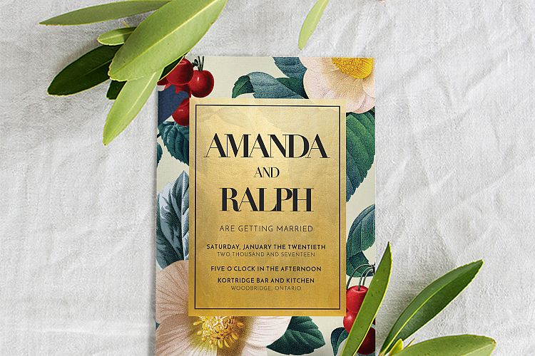 Gold & Floral Wedding Invitation Suite