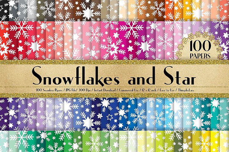 100 Seamless Snowflakes and Stars Digital Papers