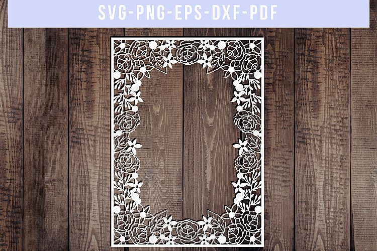 Floral Frame SVG Cut File, Wedding Flower Papercut, DXF, PDF