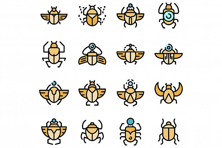 Scarab beetle icons set vector flat example image 1