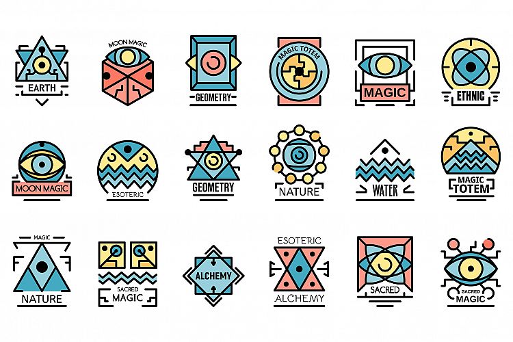 Geometric alchemy icons vector flat example image 1