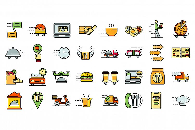 Food delivery service icons vector flat example image 1