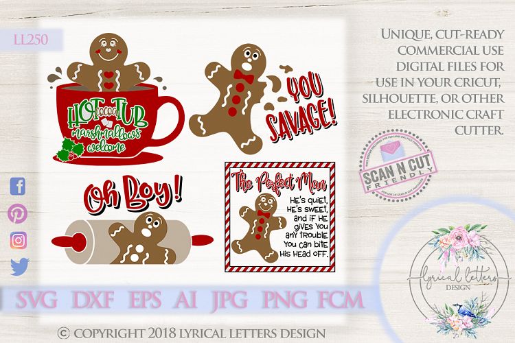Christmas Gingerbread Bundle of 4 SVG Cut Files LL2