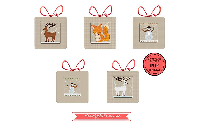 Set 5 Christmas Winter Animals, Counted Cross Stitch Pattern