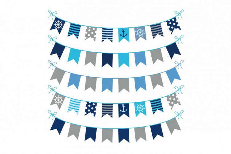 Cute nautical bunting clipart, Boy birthday party banner 