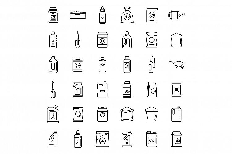 Bio fertilizer icons set, outline style example image 1