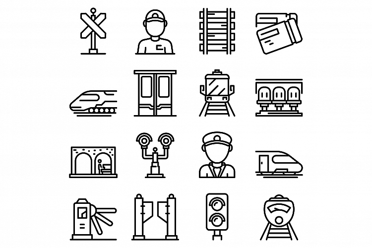 Electric train driver icons set, outline style example image 1
