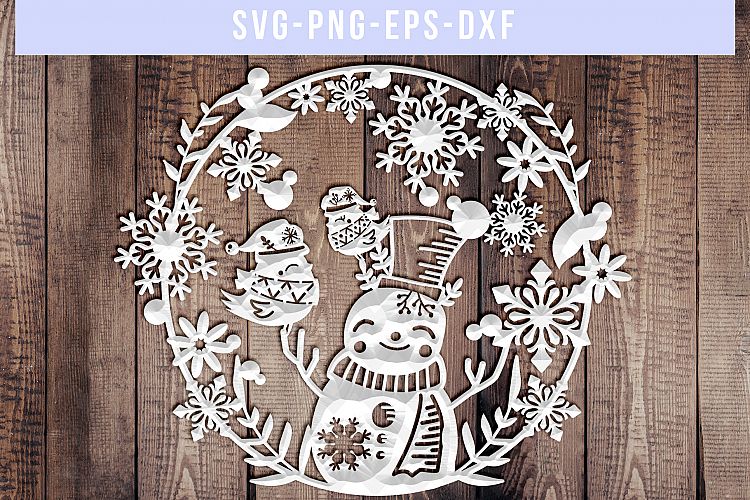 Winter SVG Cut File, Snowflake Papercut, Snowman Laser Cut
