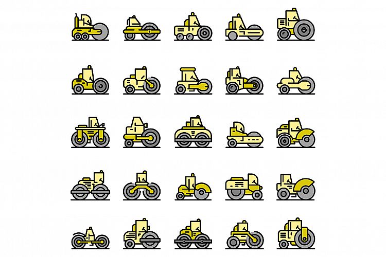 Road roller icons set vector flat example image 1