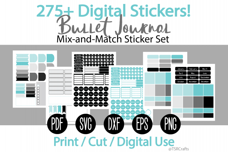 Bullet Journal and Planner Sticker Set - Black and Teal