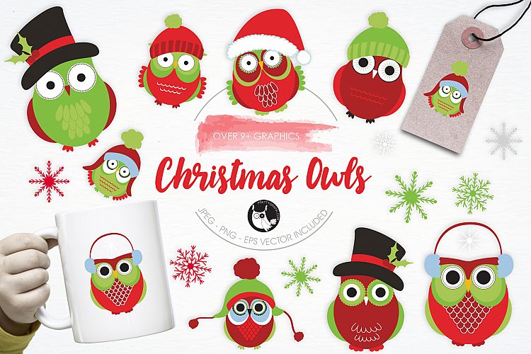 Christmas Owls graphics and illustrations