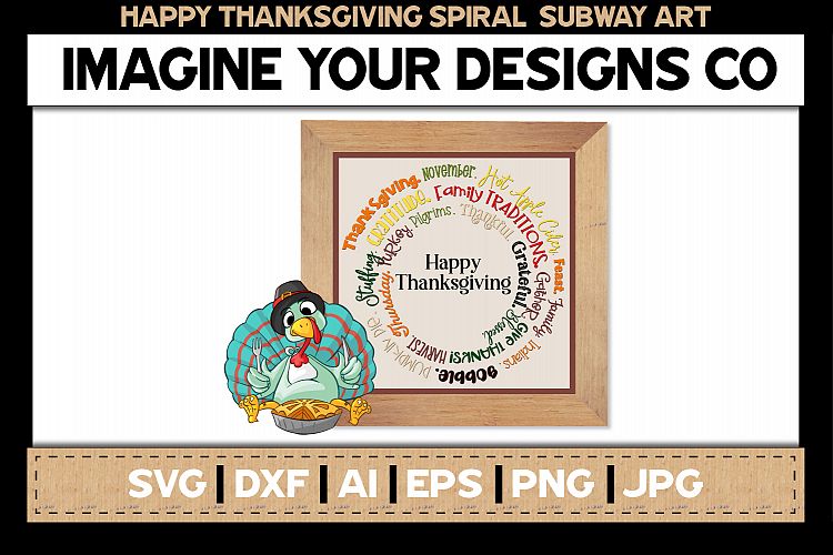 Happy Thanksgiving Printable Spiral Subway SVG Cut File