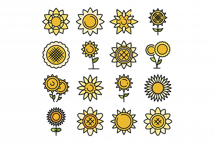 Sunflower icons vector flat example image 1