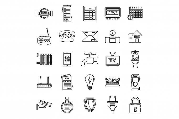 Smart utilities icons set, outline style example image 1