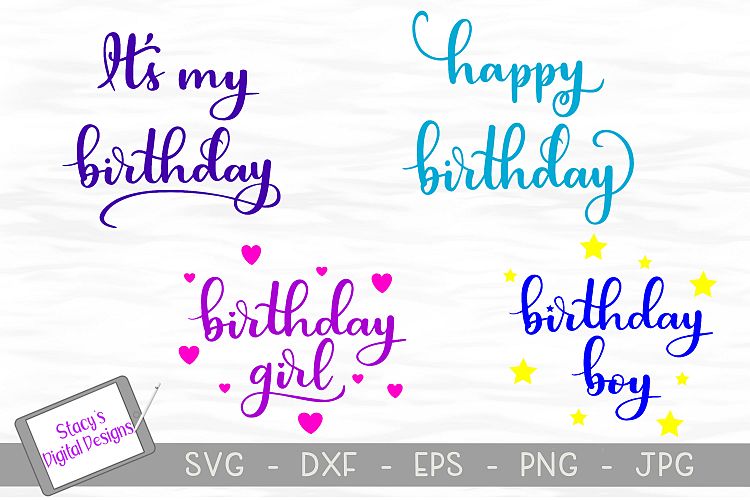 Birthday SVG Bundle / 4 birthday SVG files / Handlettered