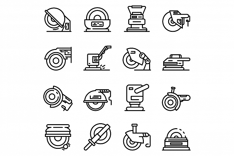 Grinding machine icons set, outline style example image 1