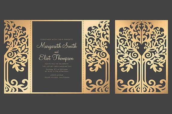 Download Tree Gate fold wedding invitation , 5x7, Cricut Template, Quinceanera card - SVG, DXF, Cricut ...