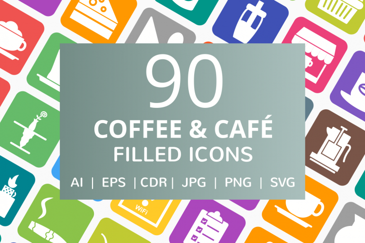90 Coffee   Cafe Filled Round Corner Icons