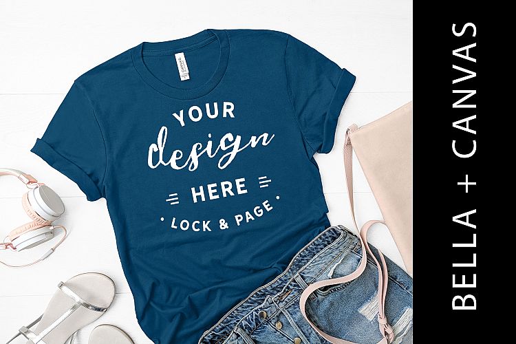 Teal Bella Canvas 3001 Mockup T-Shirt Clothing Flat Lay