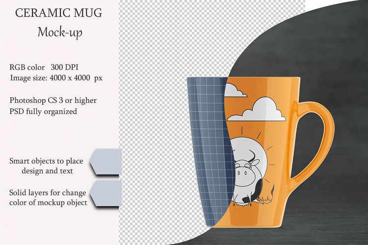Ceramic mug mockup. Product place. PSD object mockup.