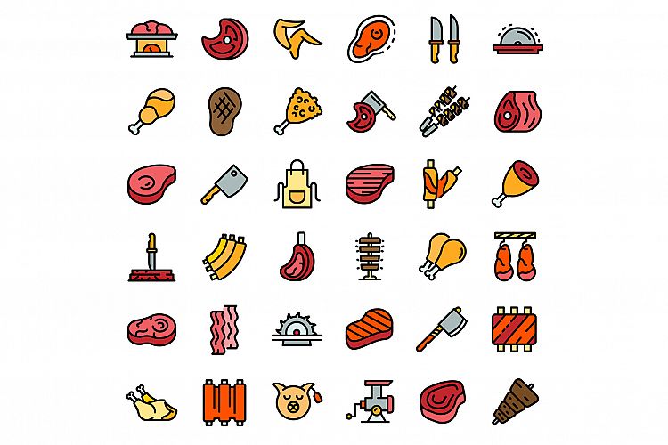 Meat icons set line color vector example image 1