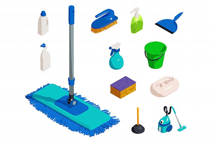 Cleaner equipment icons set, isometric style example image 1
