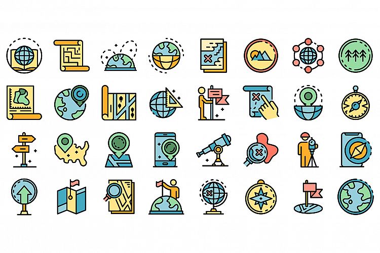 Cartographer icons set vector flat example image 1